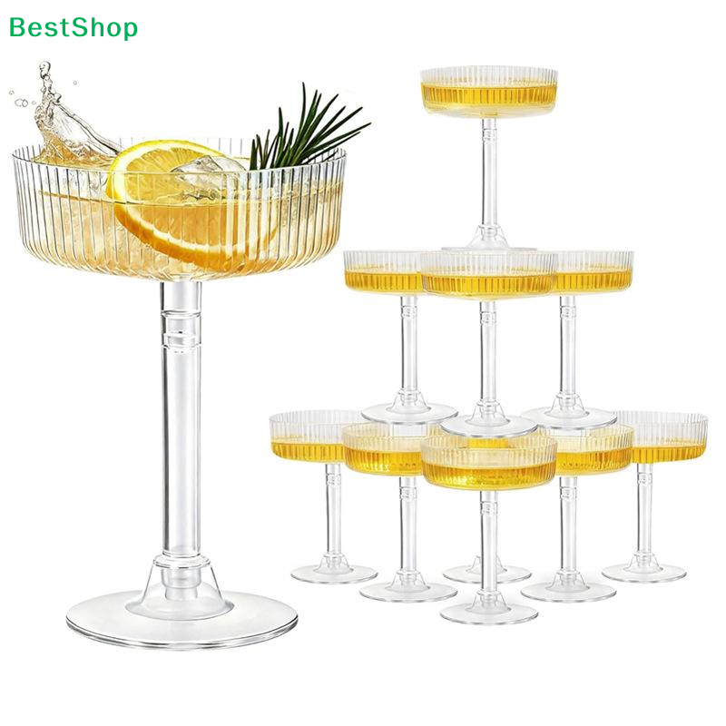 Champagne Tower Set - ☽10Pcs Plastic Martini Glasses Dessert Cup