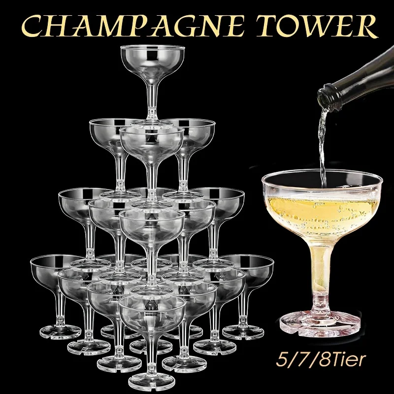 Champagne Tower Set - 5/7/8Tier Champagne Tower Glasses 5oz Clear