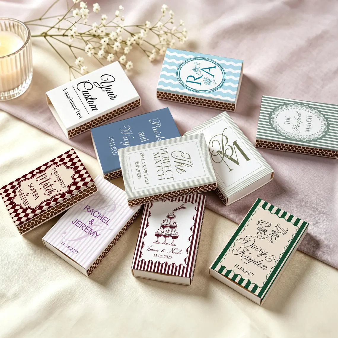 Custom Wedding Matchbooks SET  - Champagne Tower Set 评论和价格