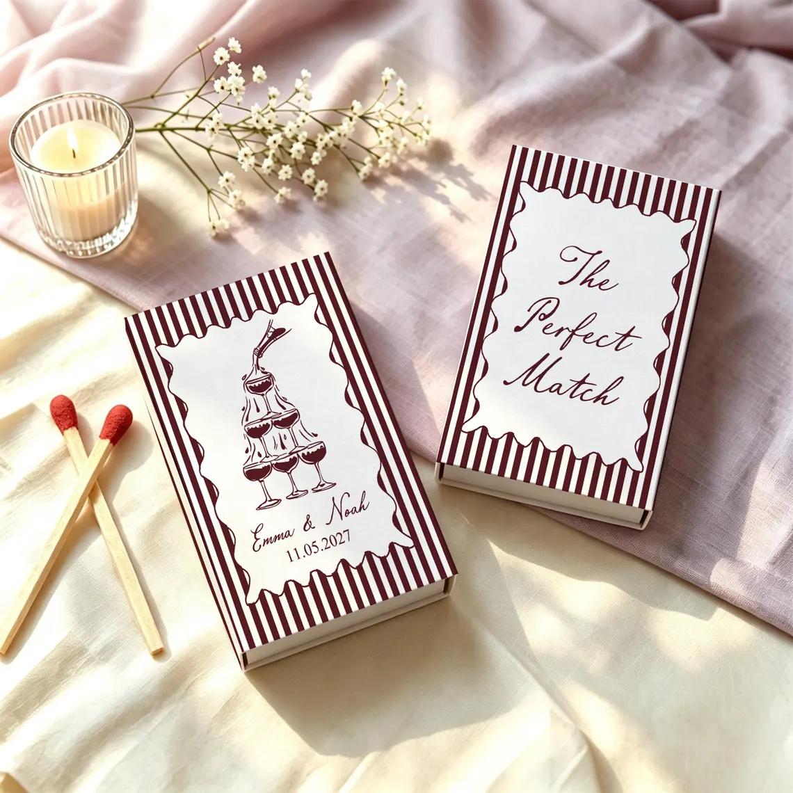 Custom Wedding Matchbooks SET  - Champagne Tower Set 评论和价格