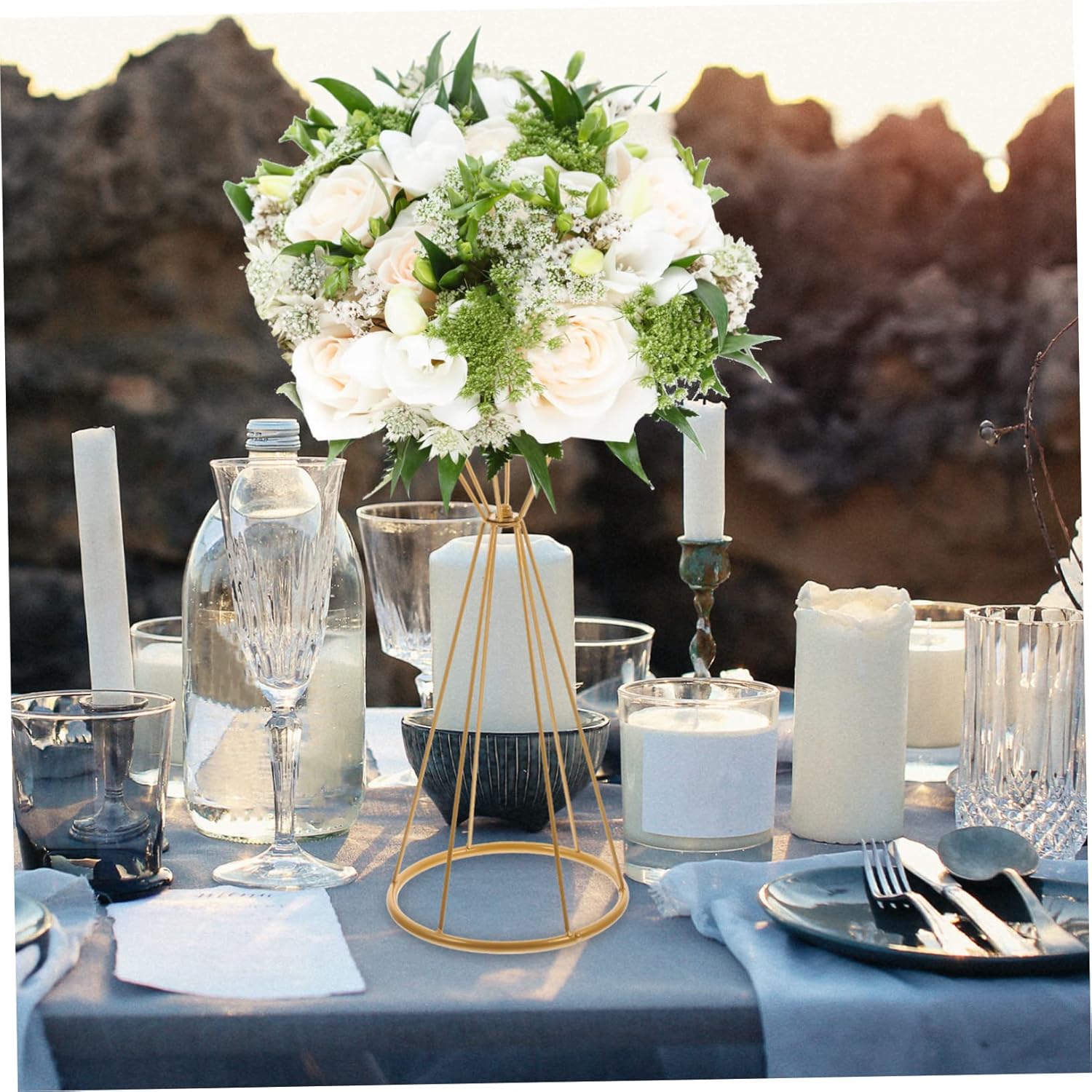 Gold Geometric Flower Stand Mo - Centerpiece Vase Tall 评论和价格