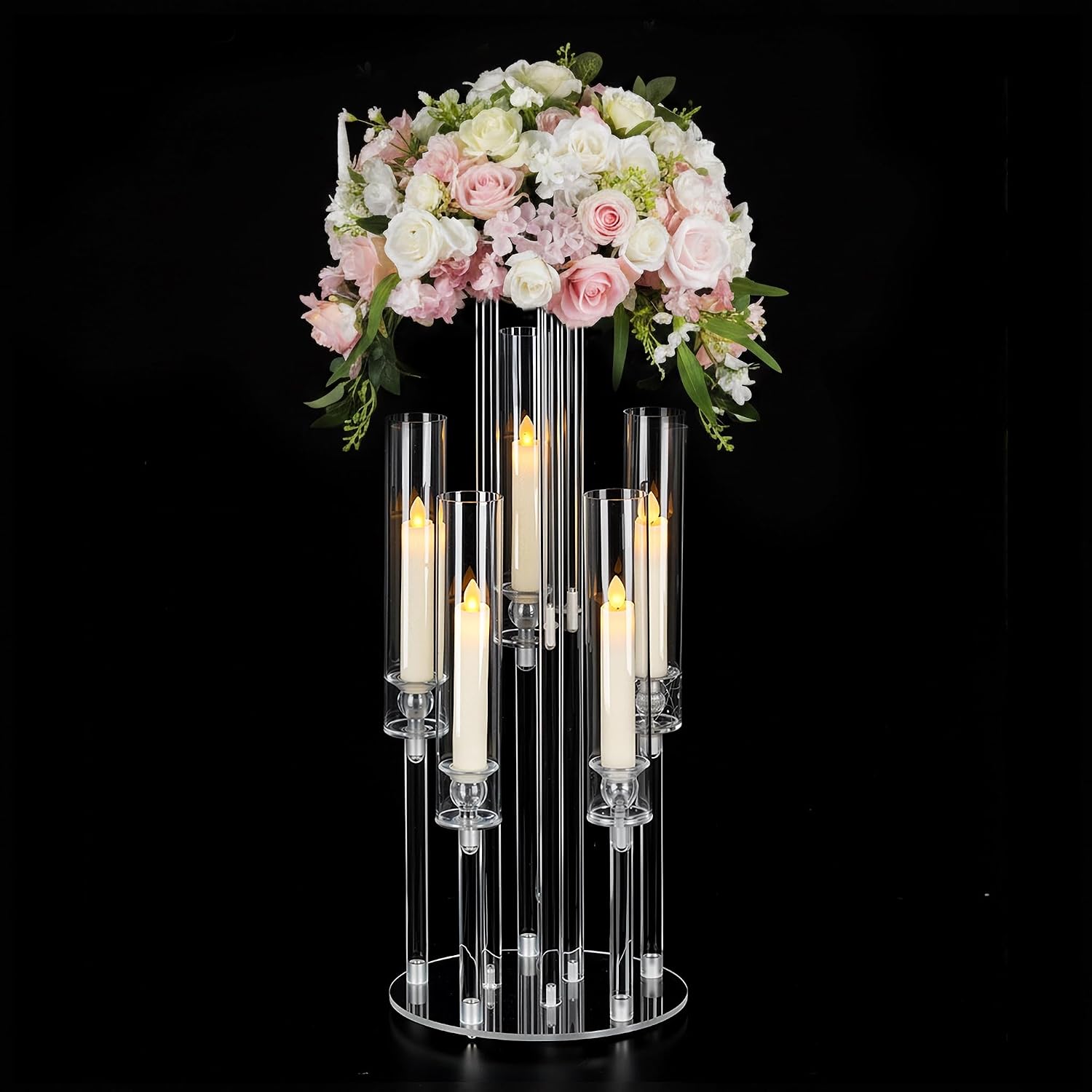 Clear 5-Arm Acrylic Candelabra - Centerpiece Vase Tall 评论和价格
