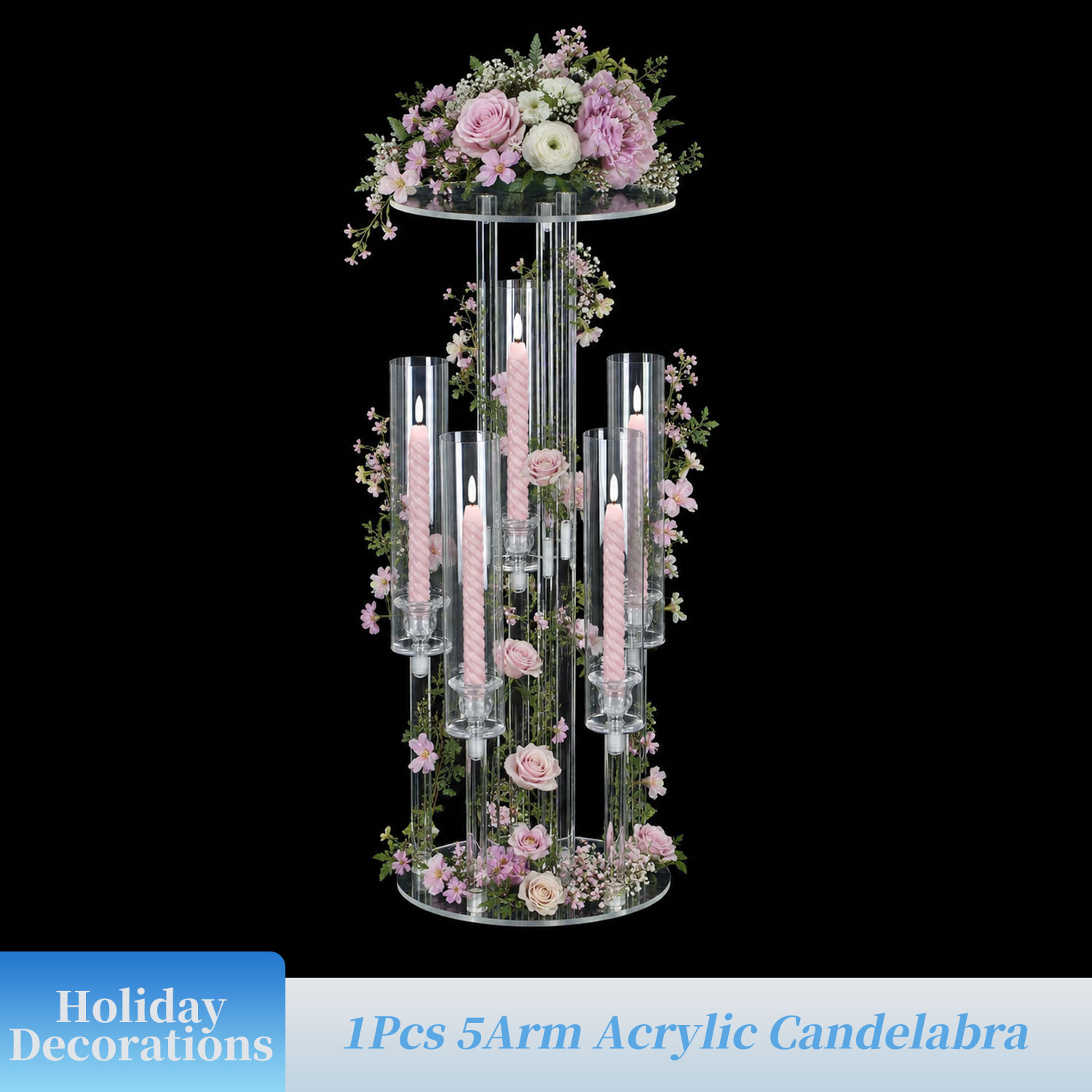 Clear 5-Arm Acrylic Candelabra - Centerpiece Vase Tall 评论和价格