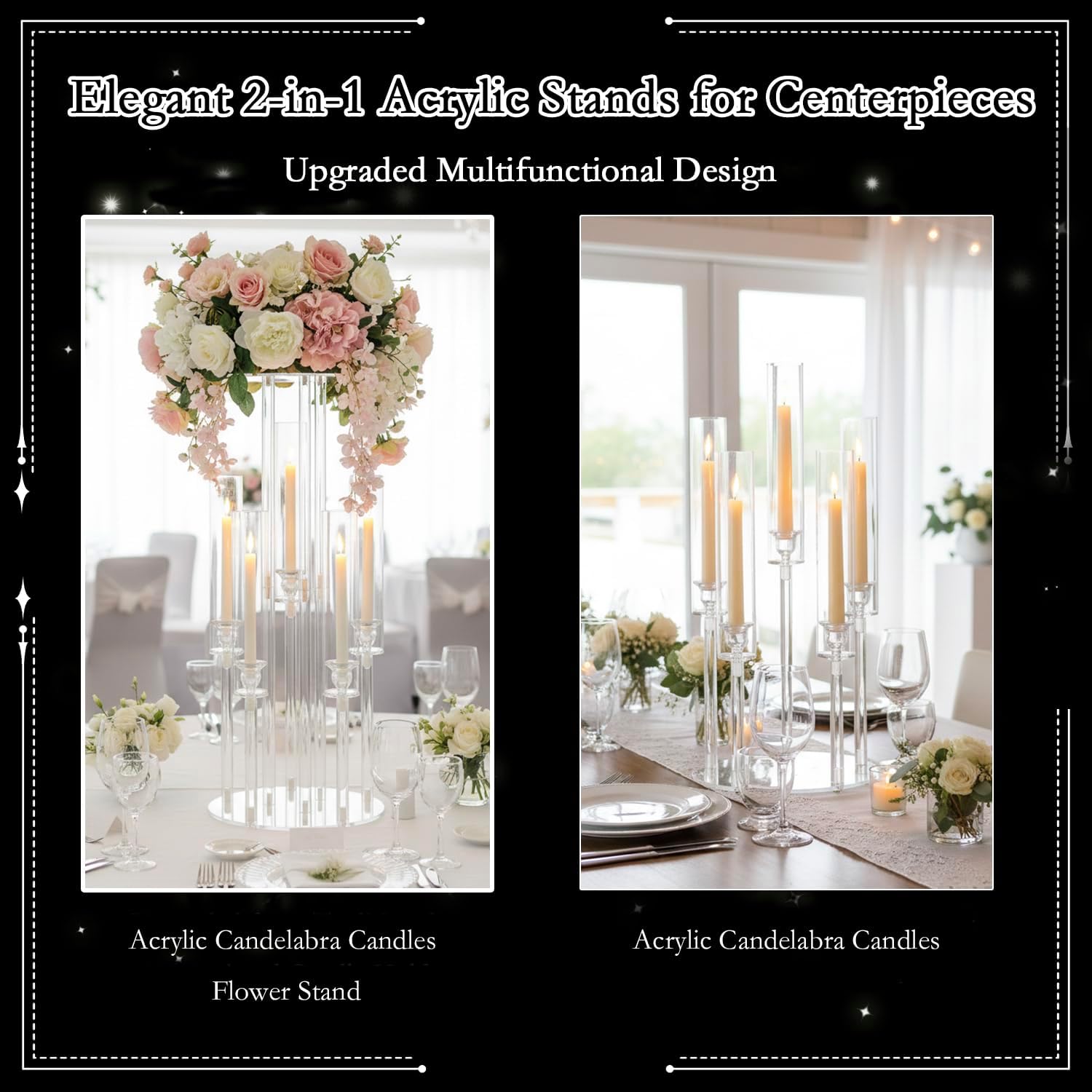 Clear 5-Arm Acrylic Candelabra - Centerpiece Vase Tall 评论和价格