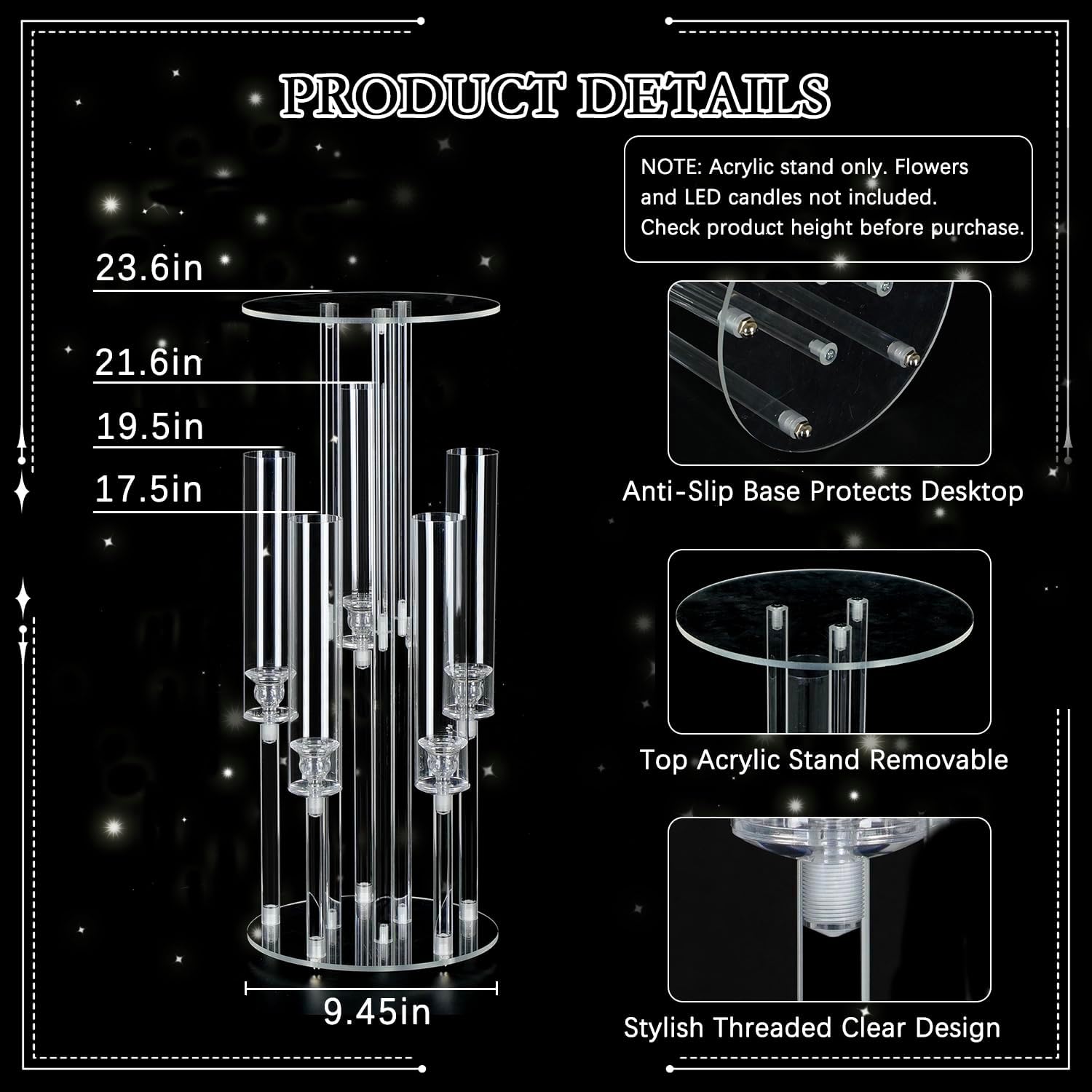 Clear 5-Arm Acrylic Candelabra - Centerpiece Vase Tall 评论和价格