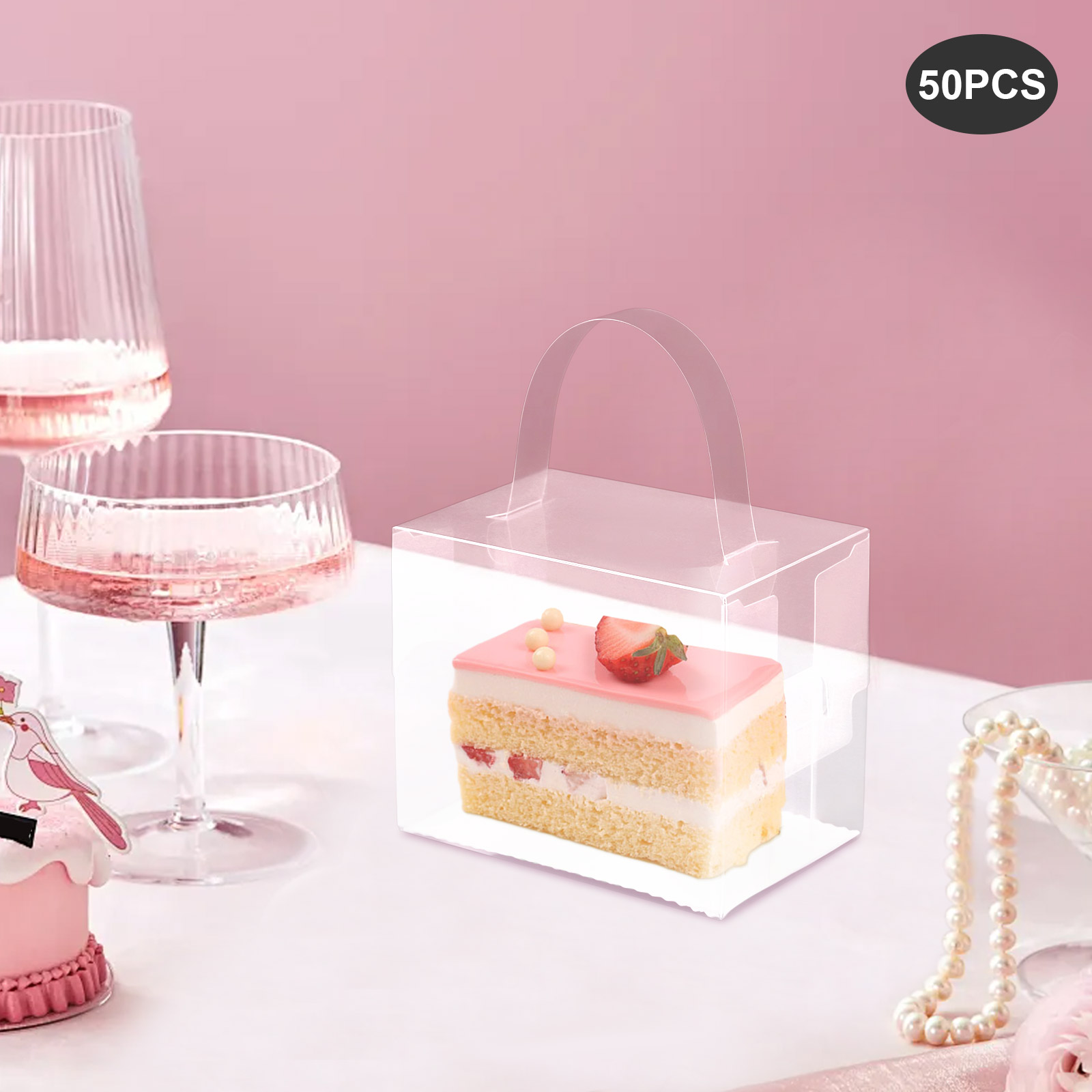 50 Pcs Clear Cake Boxes Set, P - Wedding Favor Box 评论和价格
