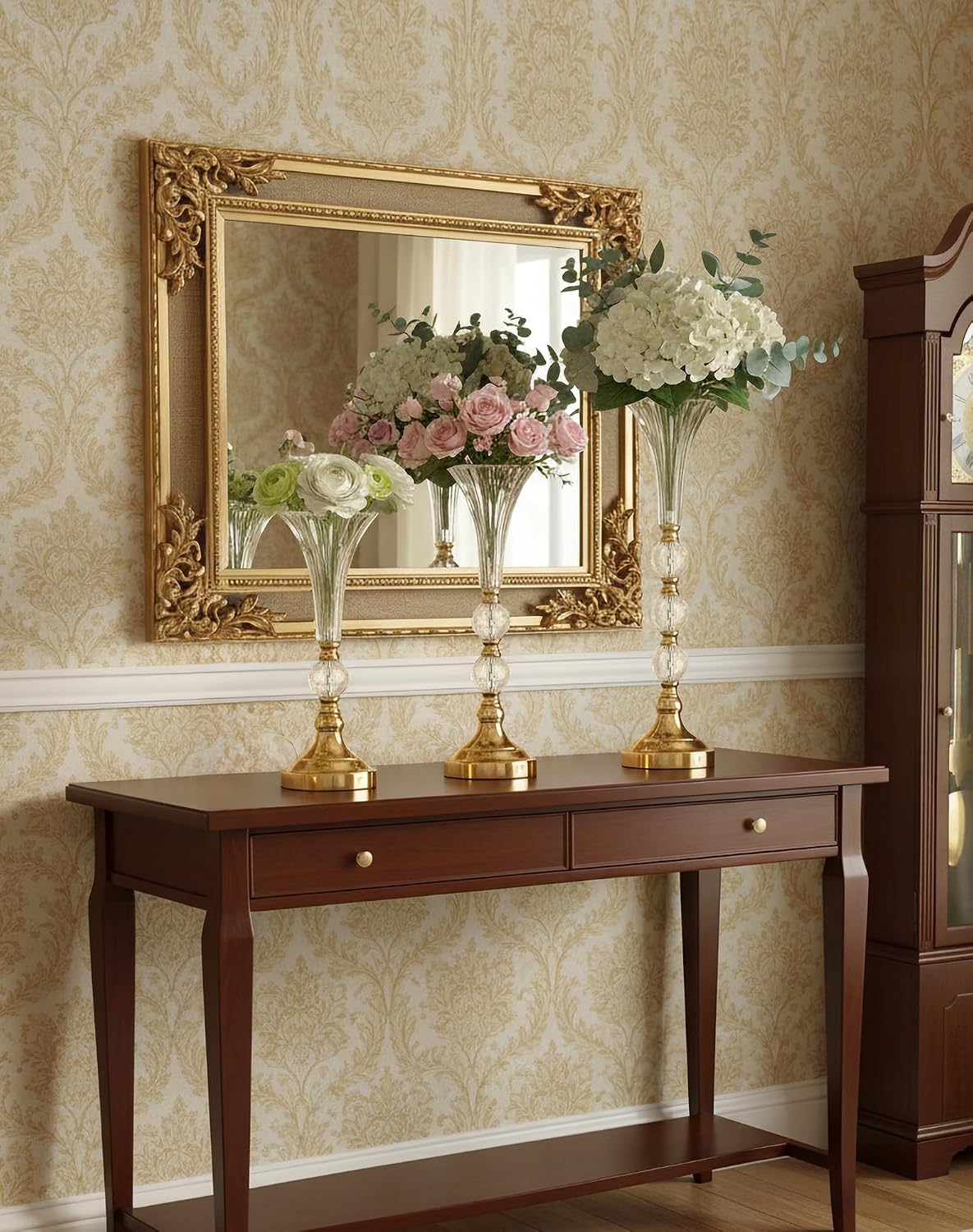Set of 3 Gold Acrylic Trumpet  - Centerpiece Vase Tall 评论和价格