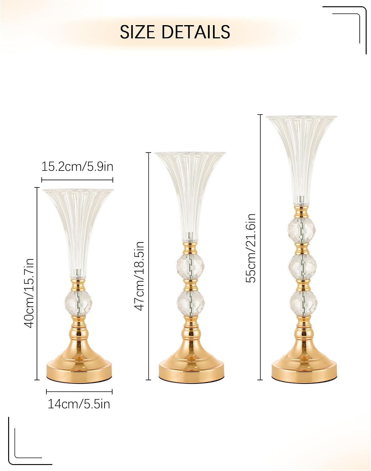 Set of 3 Gold Acrylic Trumpet  - Centerpiece Vase Tall 评论和价格