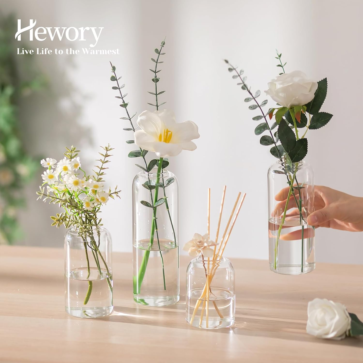 Hewory Glass Bud Vases for Flo - Centerpiece Vase Tall 评论和价格
